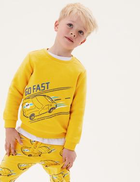 Erkek Çocuk Sarı Araba Desenli Sweatshirt (2-7 Yaş)