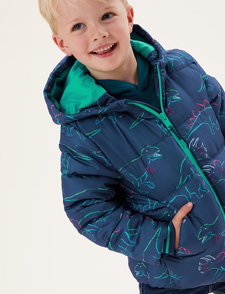 Erkek Çocuk Mavi Stormwear™ Dinozor Desenli Puffer Şişme Mont (2-7 Yaş)