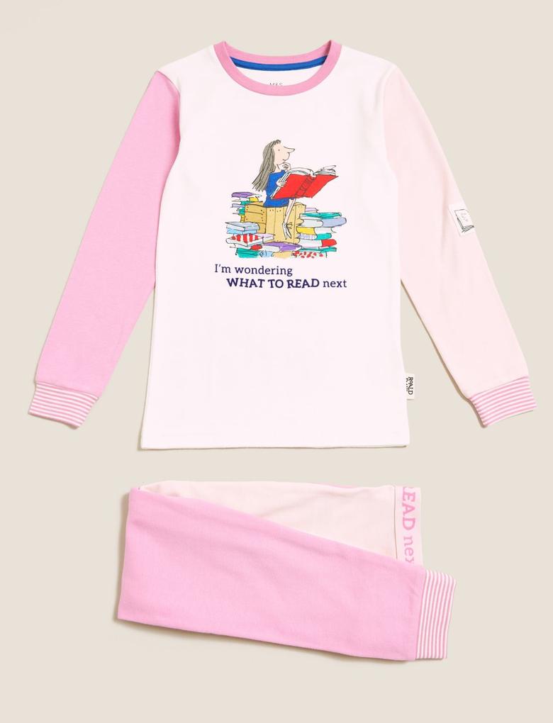 Çocuk Pembe Roald Dahl™ Saf Pamuklu Pijama Takımı (2-10 Yaş)