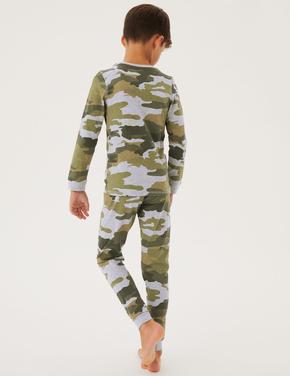 Çocuk Yeşil Kamuflaj Desenli Pijama Takımı (7-16 Yaş)