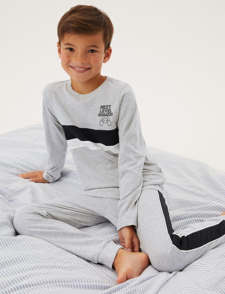 Çocuk Multi Renk 2'li Oyun Desenli Pijama Takımı (6-16 Yaş)