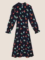 Kadın Multi Renk Çiçek Desenli Dik Yaka Midi Elbise