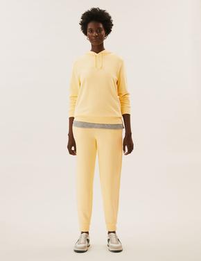 Kadın Sarı Uzun Kollu Kapüşonlu Sweatshirt