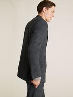 Erkek Gri Yünlü Kareli Tailored Fit Ceket