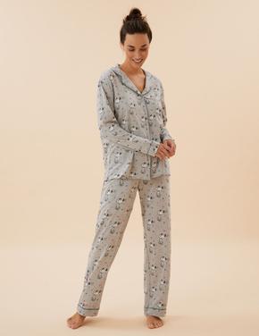 Kadın Gri Snoopy™ Uzun Kollu Pijama Takımı