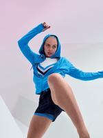 Kadın Mavi Kapüşonlu Fermuar Detaylı Sweatshirt