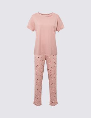 Kadın Pembe Slogan Detaylı Pijama Takımı