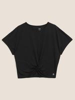 Kadın Siyah Büzgü Detaylı Crop T-Shirt