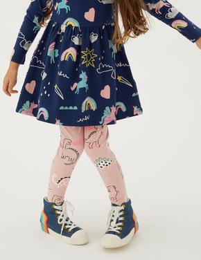 Kız Çocuk Lacivert Saf Pamuklu Unicorn Desenli Elbise (2-7 Yaş)
