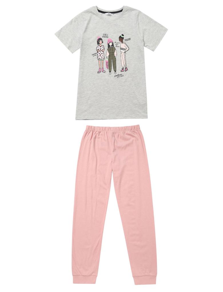 Çocuk Multi Renk 2'li Grafik Desenli Kısa Kollu Pijama Takımı