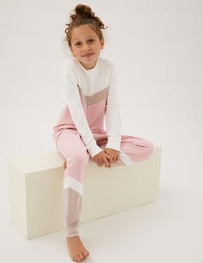 Çocuk Pembe Flexifit™ Uzun Kollu Pijama Takımı
