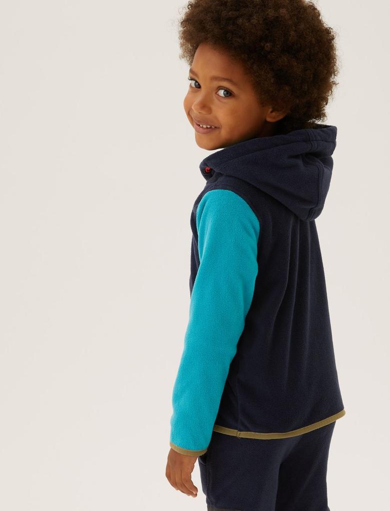 Erkek Çocuk Lacivert Renk Bloklu Kapüşonlu Polar Sweatshirt (2-7 Yaş)