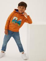 Erkek Çocuk Kahverengi Dokulu Grafik Desenli Kapüşonlu Sweatshirt (2-7 yaş)