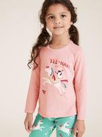 Kız Çocuk Pembe Saf Pamuklu Unicorn Desenli T-Shirt (2-7 Yaş)