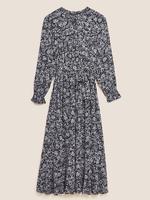 Kadın Lacivert Çiçek Desenli Midi Elbise