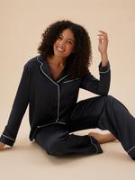 Kadın Siyah Saten Pijama Takımı