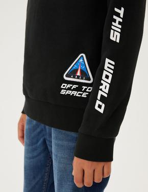 Erkek Çocuk Siyah NASA™ Yuvarlak Yaka Sweatshirt (6-16 Yaş)
