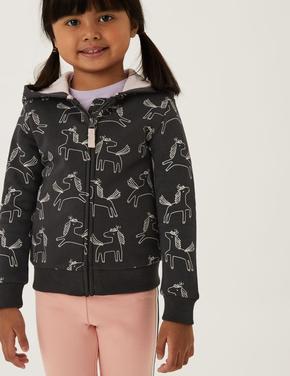 Kız Çocuk Gri Unicorn Desenli Kapüşonlu Sweatshirt (2-7 Yaş)