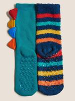 Çocuk Multi Renk 2'li Dinozor Desenli Çorap
