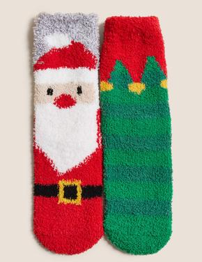 Çocuk Multi Renk 2'li Yılbaşı Temalı Polar Çorap