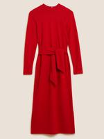 Kadın Kırmızı Kuşak Detaylı Midi Elbise