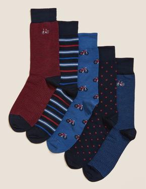 Erkek Mavi 5'li Grafik Desenli Çorap Seti