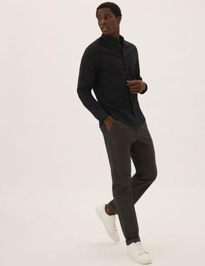 Erkek Siyah Saf Pamuklu Uzun Kollu Oxford Gömlek