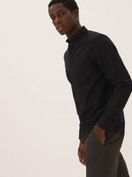Erkek Siyah Saf Pamuklu Uzun Kollu Oxford Gömlek