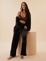 Kadın Siyah Flexifit™ Geniş Paça Kadife Pijama Altı