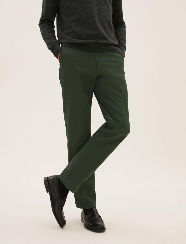 Erkek Yeşil Regular Fit Chino Pantolon