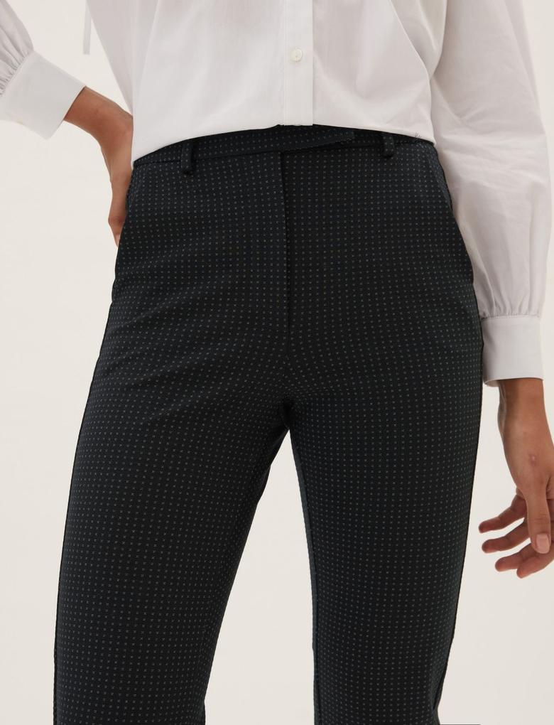 Kadın Siyah Puantiye Desenli Slim Fit Pantolon