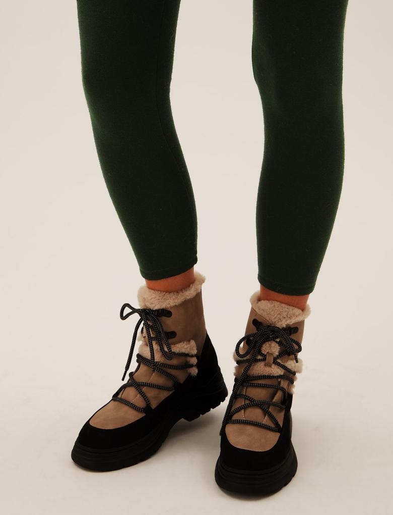 Kadın Yeşil Yüksek Bel Termal Legging Tayt