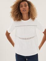 Kadın Krem Saf Pamuklu Dantel Detaylı T-Shirt