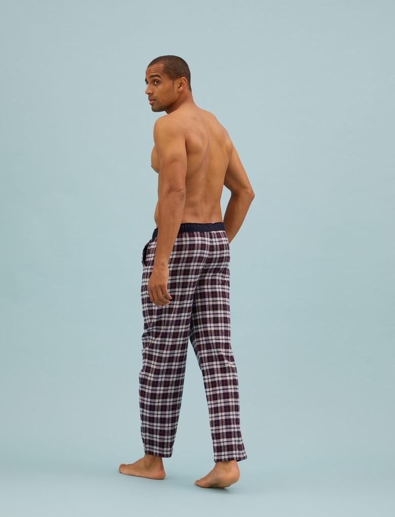Erkek Gri Saf Pamuklu Ekose Desenli Pijama Altı
