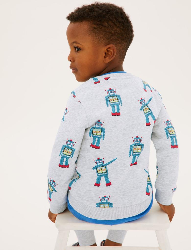 Erkek Çocuk Gri Robot Desenli Sweatshirt (2-7 Yaş)