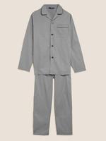 Erkek Siyah Saf Pamuklu Geometrik Desenli Pijama Takımı