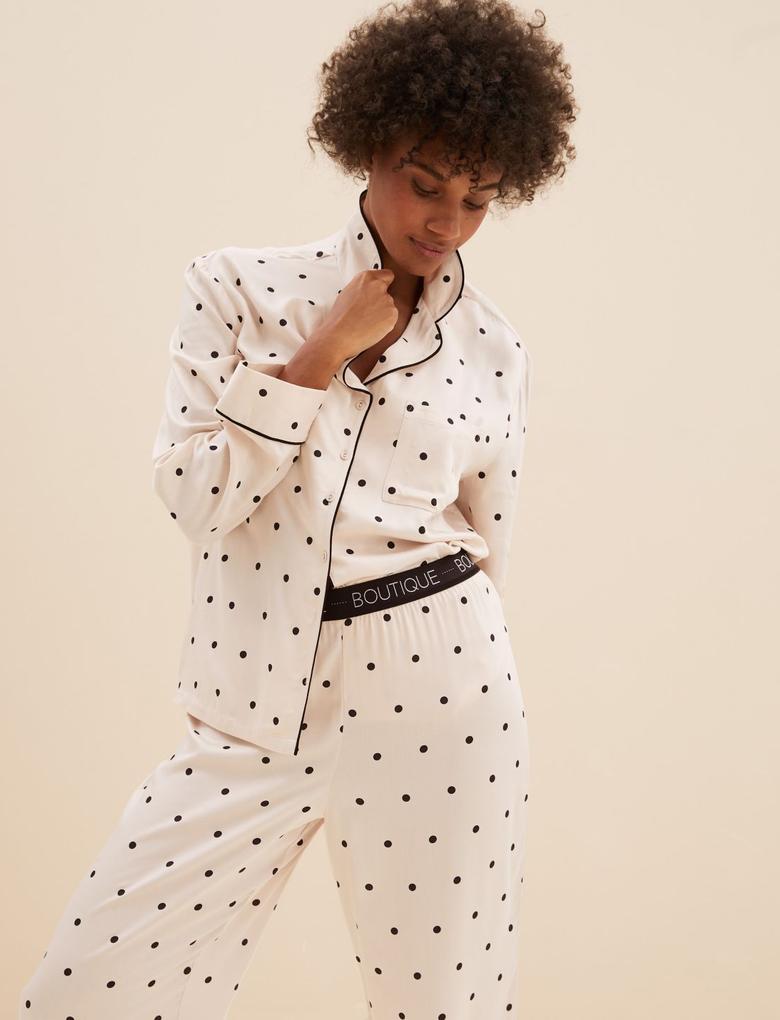 Kadın Pembe Puantiye Desenli Pijama Seti