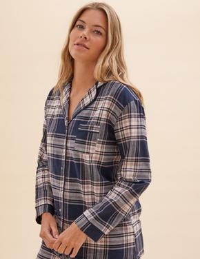 Kadın Lacivert Ekose Desenli Pijama Takımı