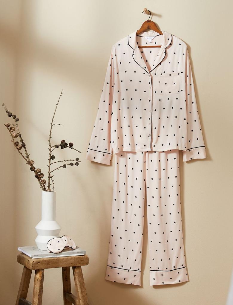 Kadın Pembe Puantiye Desenli Pijama Seti