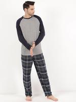 Erkek Gri Saf Pamuklu Kareli Pijama Takımı