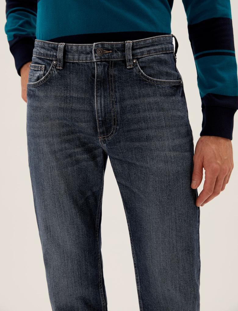 Erkek Mavi Vintage Straight Fit Jean Pantolon
