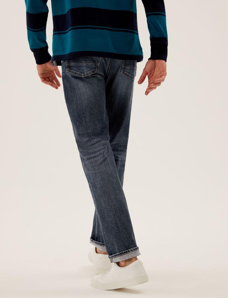 Erkek Mavi Vintage Straight Fit Jean Pantolon