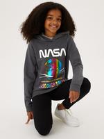 Kız Çocuk Gri NASA™ Kapüşonlu Sweatshirt (6-16 Yaş)