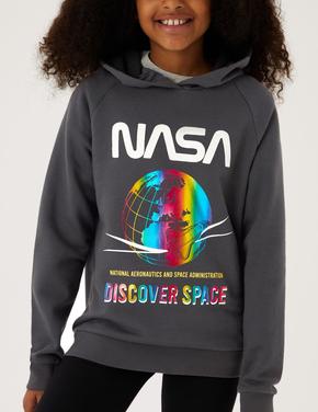 Kız Çocuk Gri NASA™ Kapüşonlu Sweatshirt (6-16 Yaş)