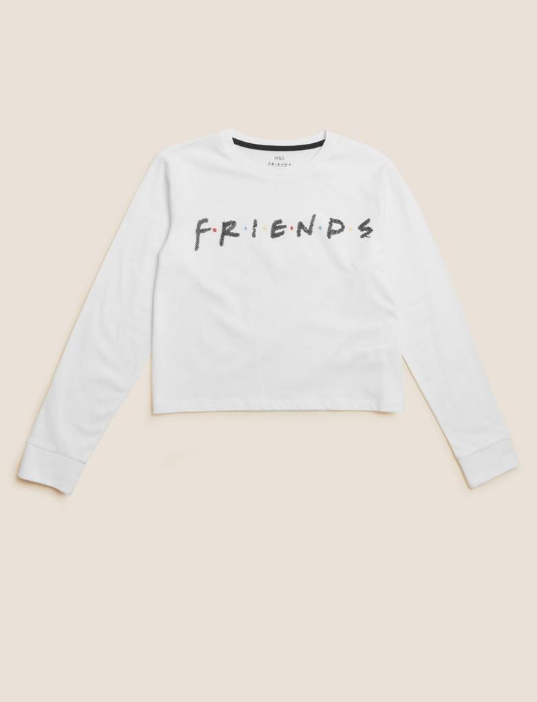 Kız Çocuk Beyaz Friends™ Saf Pamuklu Uzun Kollu T-Shirt