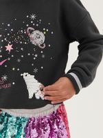 Kız Çocuk Gri Grafik Desenli Kapüşonlu Sweatshirt (2-7 Yaş)