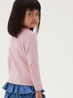 Kız Çocuk Pembe Saf Pamuklu Uzun Kollu T-Shirt (2-7 Yaş)