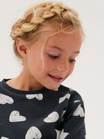 Kız Çocuk Gri Kalp Desenli Yuvarlak Yaka Sweatshirt (2-7 Yaş)