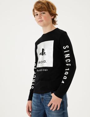 Erkek Çocuk Siyah Saf Pamuklu PlayStation™ T-Shirt (6-16 Yaş)