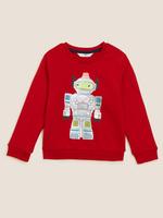 Erkek Çocuk Kırmızı Robot Desenli Yuvarlak Yaka Sweatshirt (2-7 Yaş)